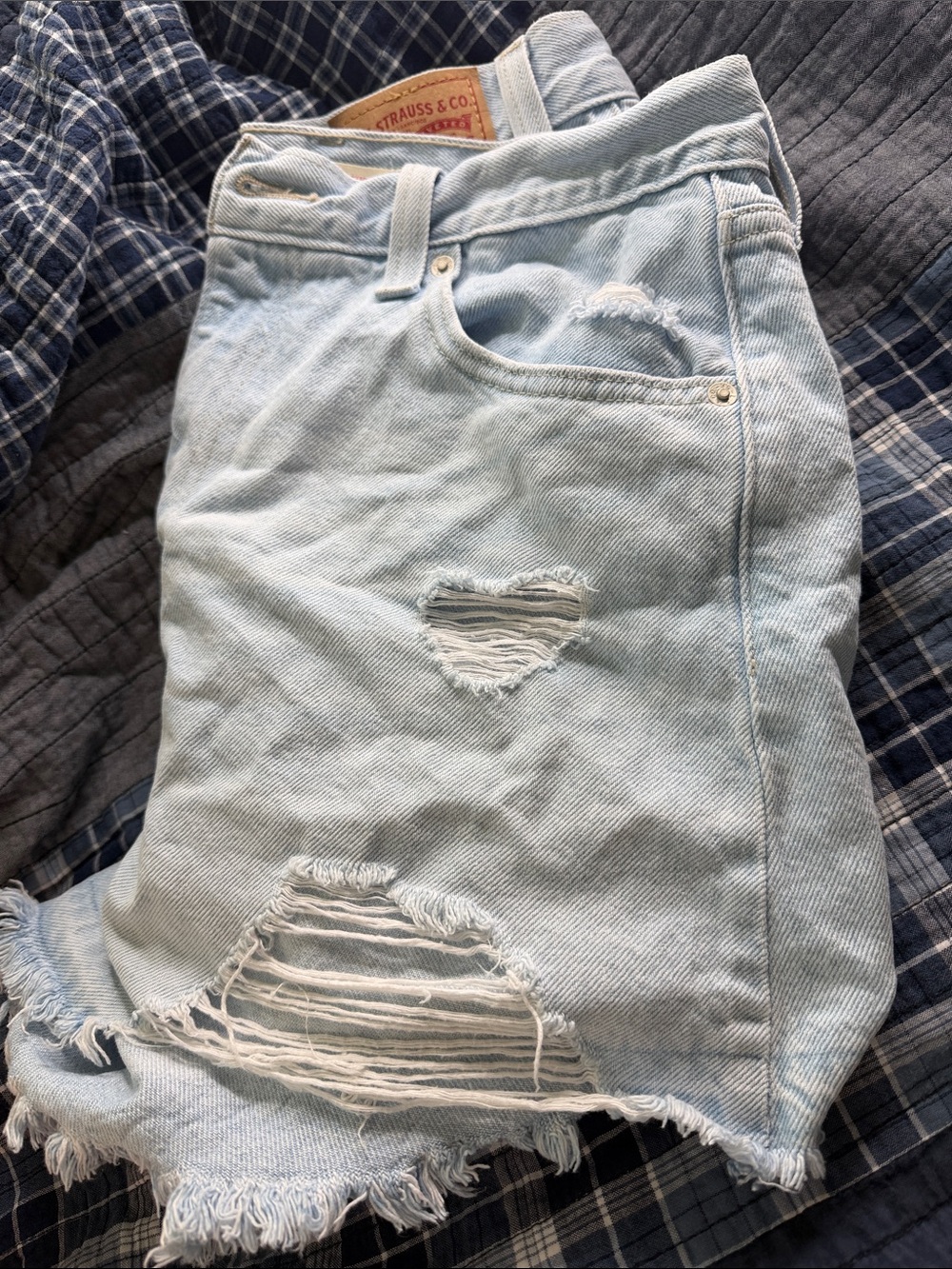 Signature by Levi Strauss Light Blue Distressed Denim Shorts